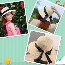 Mujer Summer Anti  UV Cap Bow tie Panama Wide Brim Beach Cap Sun Hat  eb-39765714